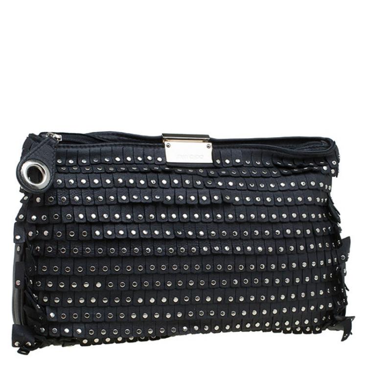 Pre Owned Jimmy Choo Black Leather Studded Zulu Clutch
