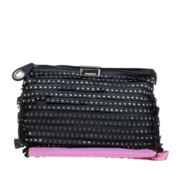 Pre Owned Jimmy Choo Black Leather Studded Zulu Clutch