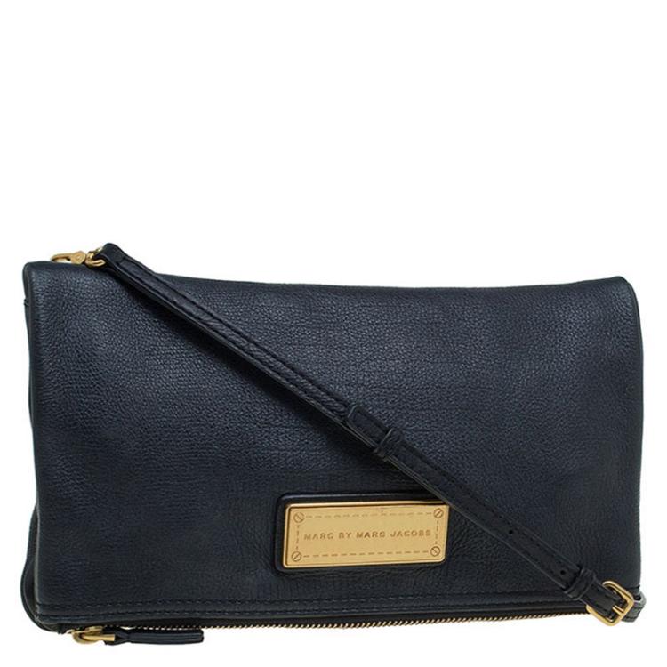 Pre Owned Marc by Marc Jacobs Black Leather Too Hot To Party Foldover Clutch