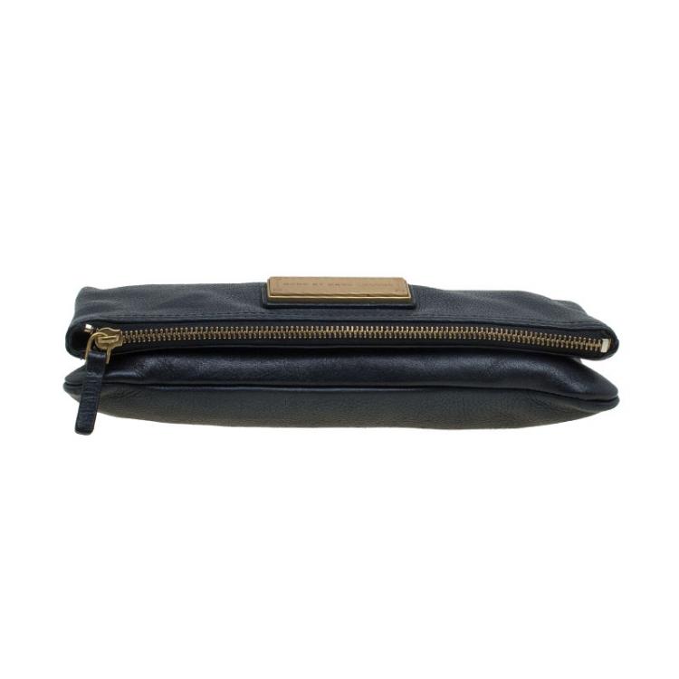 Pre Owned Marc by Marc Jacobs Black Leather Too Hot To Party Foldover Clutch