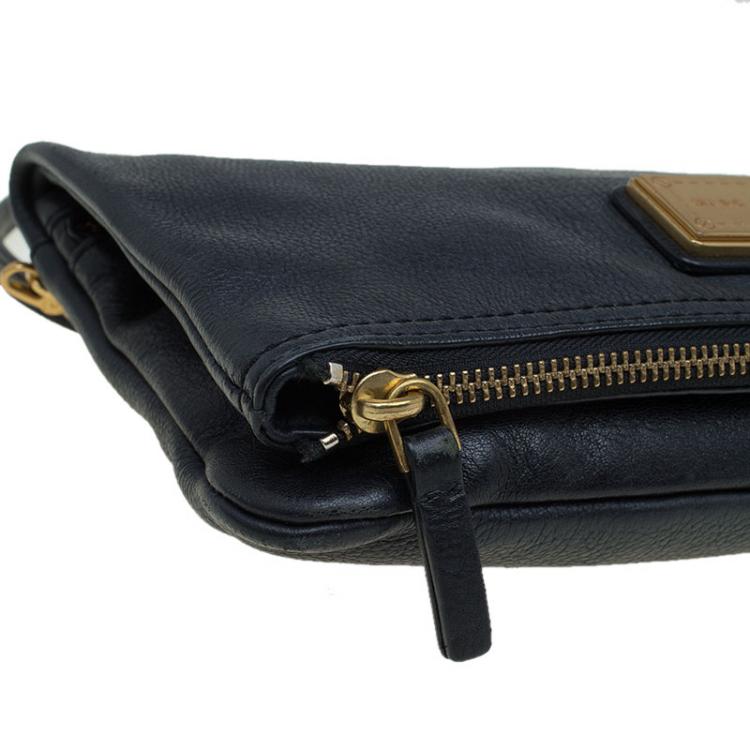 Pre Owned Marc by Marc Jacobs Black Leather Too Hot To Party Foldover Clutch