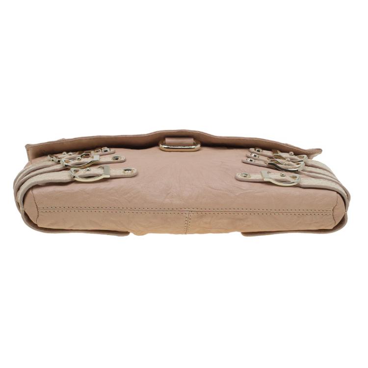 Pre Owned Jimmy Choo Beige Leather and Python Trim Brix Convertible Clutch