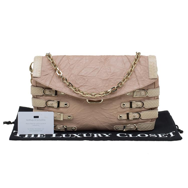 Pre Owned Jimmy Choo Beige Leather and Python Trim Brix Convertible Clutch