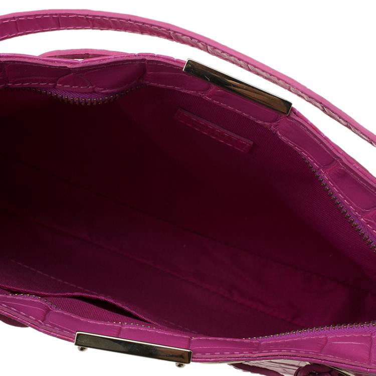 Pre Owned Jimmy Choo Pink Croc Embossed Leather Pochette