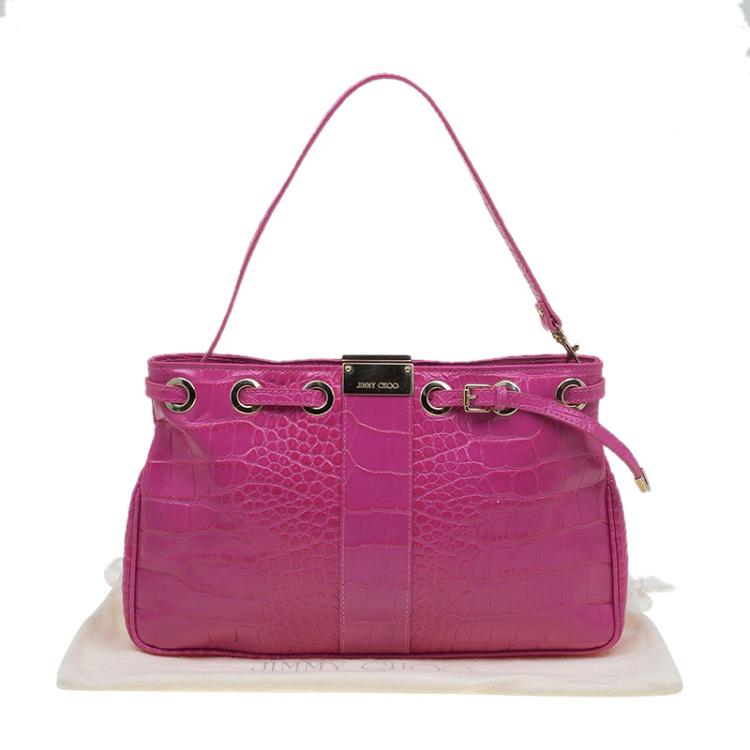 Pre Owned Jimmy Choo Pink Croc Embossed Leather Pochette