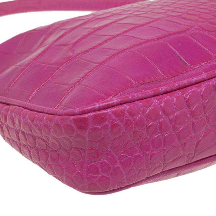 Pre Owned Jimmy Choo Pink Croc Embossed Leather Pochette