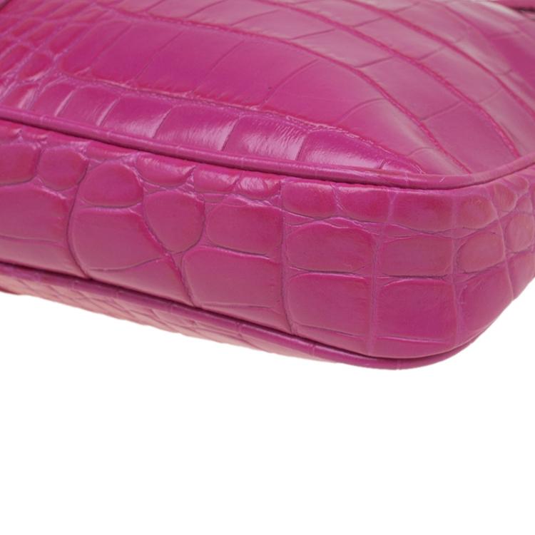 Pre Owned Jimmy Choo Pink Croc Embossed Leather Pochette