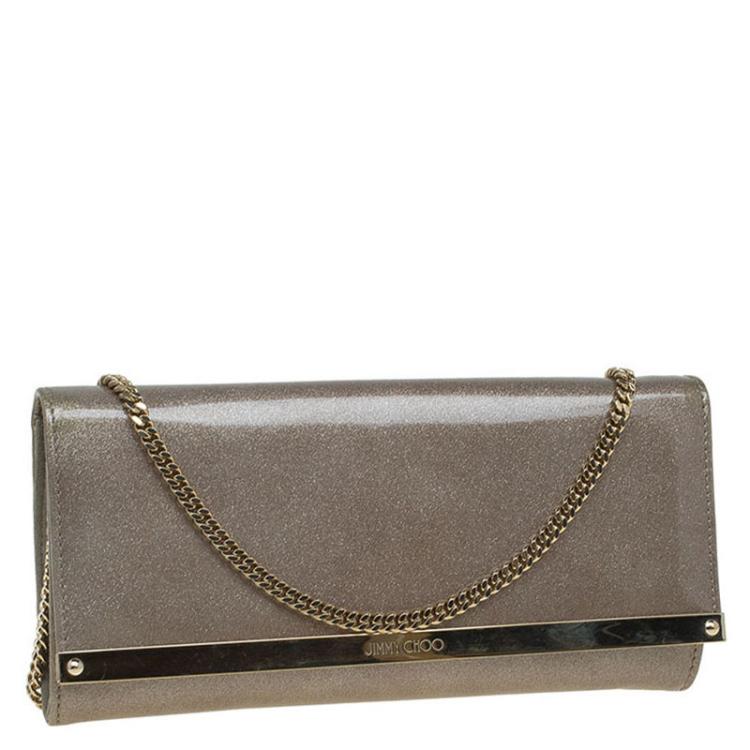 مملوكة مسبقًا Jimmy Choo Beige Patent Leather Glitter Milla Chain Clutch