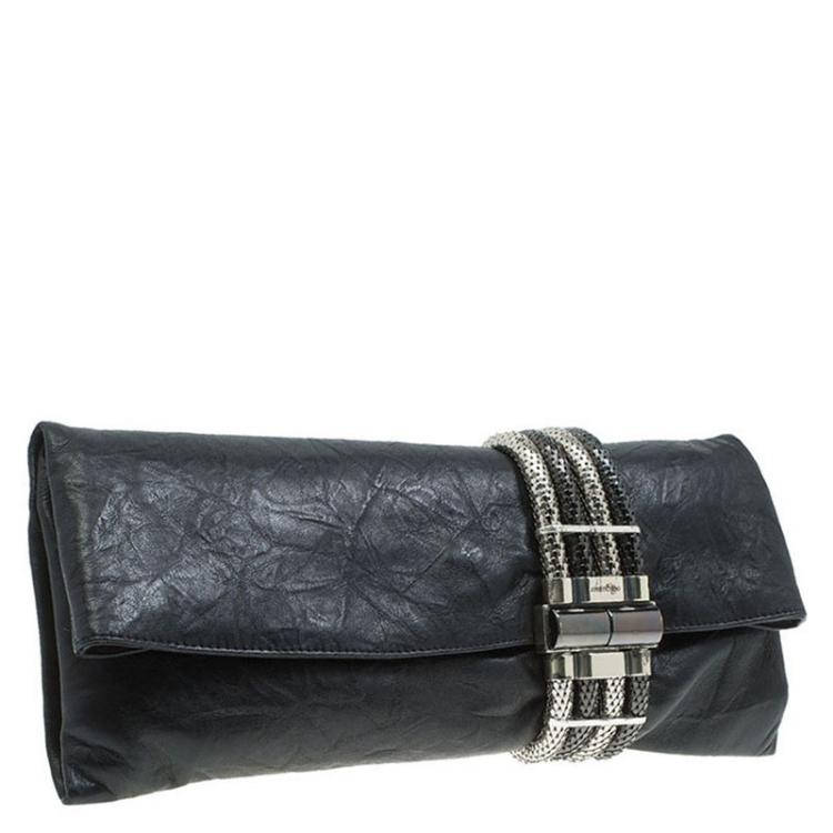 Pre Owned Jimmy Choo Black Leather Chandra Clutch