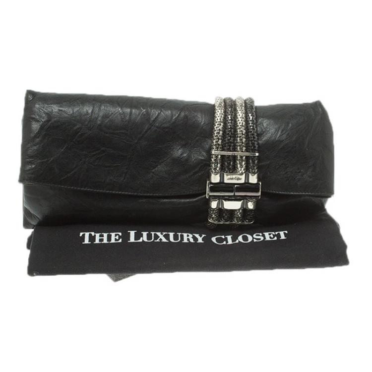 Pre Owned Jimmy Choo Black Leather Chandra Clutch