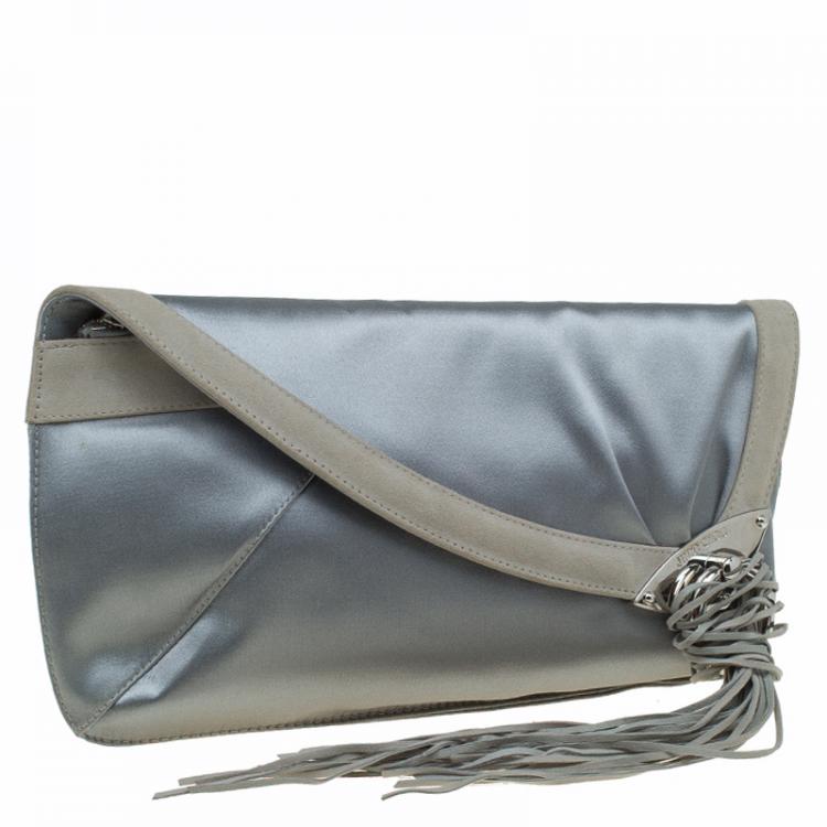 Pre Owned Jimmy Choo Grey Satin Carissa Clutch