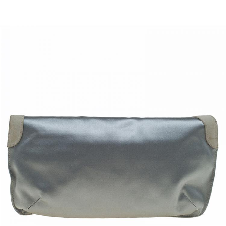 Pre Owned Jimmy Choo Grey Satin Carissa Clutch