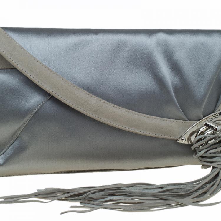 Pre Owned Jimmy Choo Grey Satin Carissa Clutch