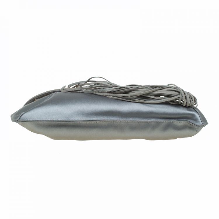 Pre Owned Jimmy Choo Grey Satin Carissa Clutch