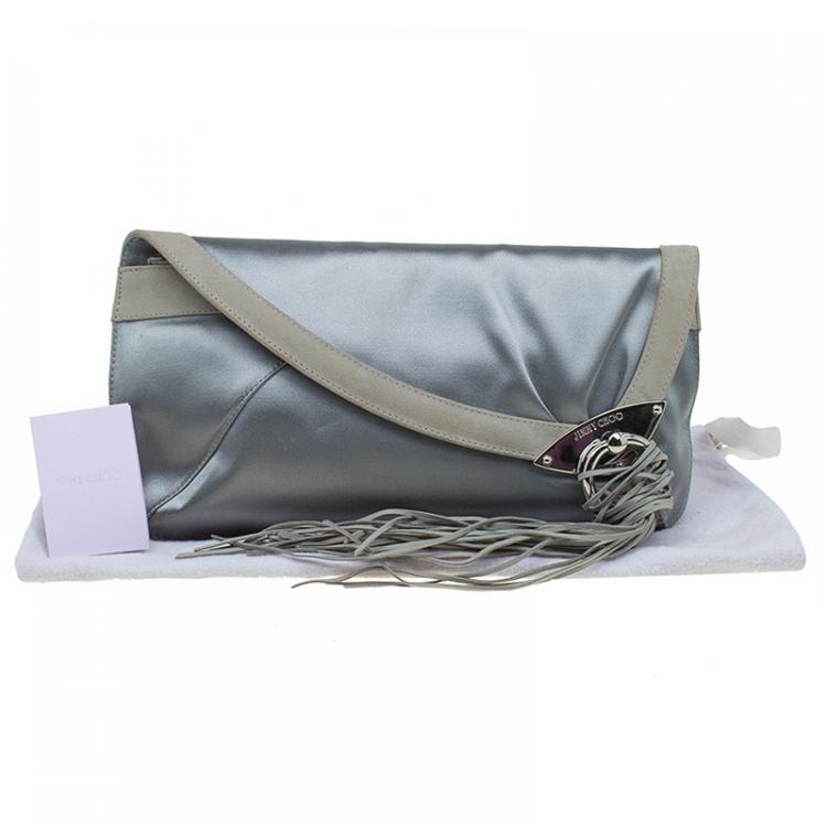 Pre Owned Jimmy Choo Grey Satin Carissa Clutch