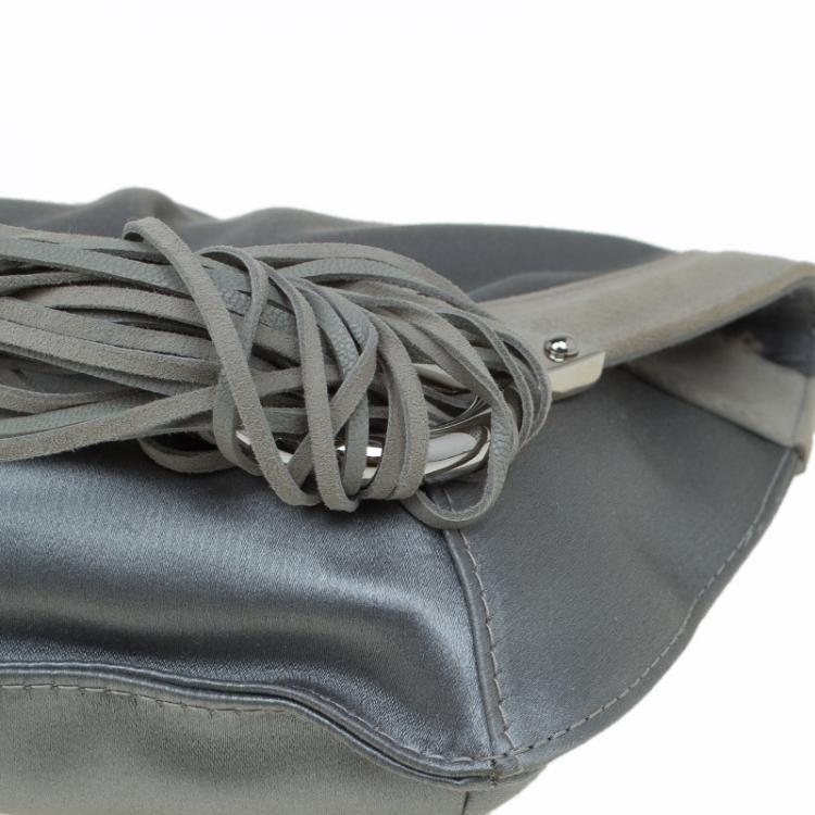 Pre Owned Jimmy Choo Grey Satin Carissa Clutch