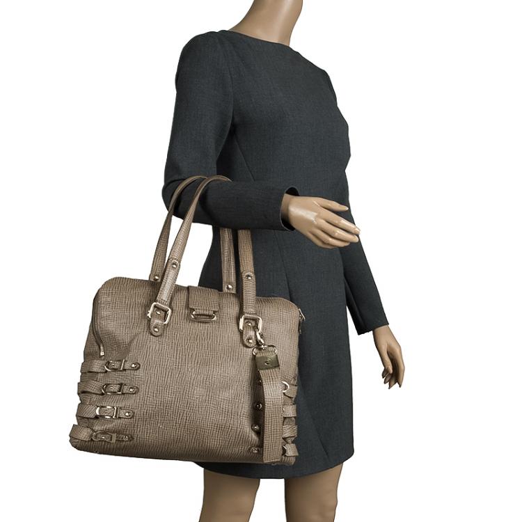 Pre Owned Jimmy Choo Beige Lizard Embossed Leather Large Blanche Satchel