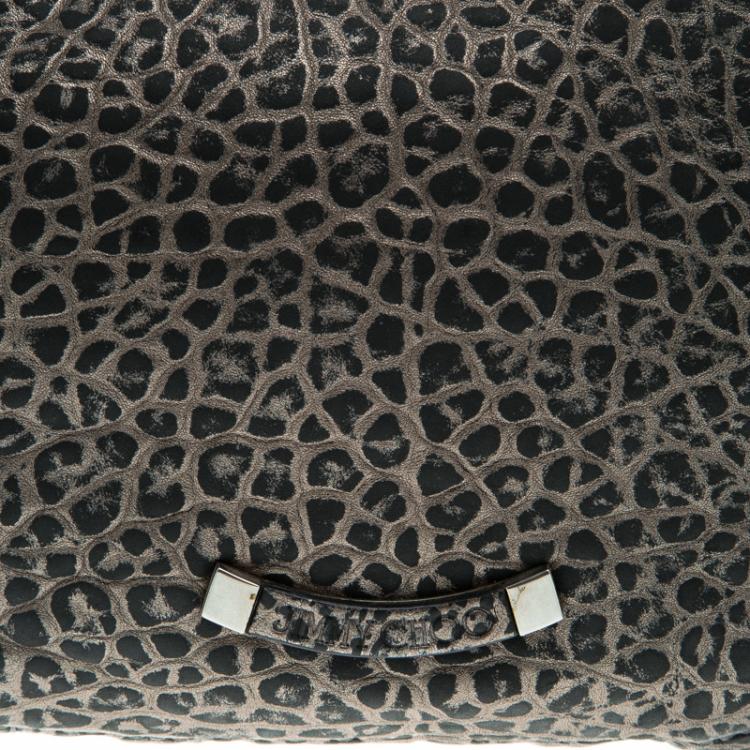 Pre Owned Jimmy Choo Silver Pebbled Leather Large Nica Tote