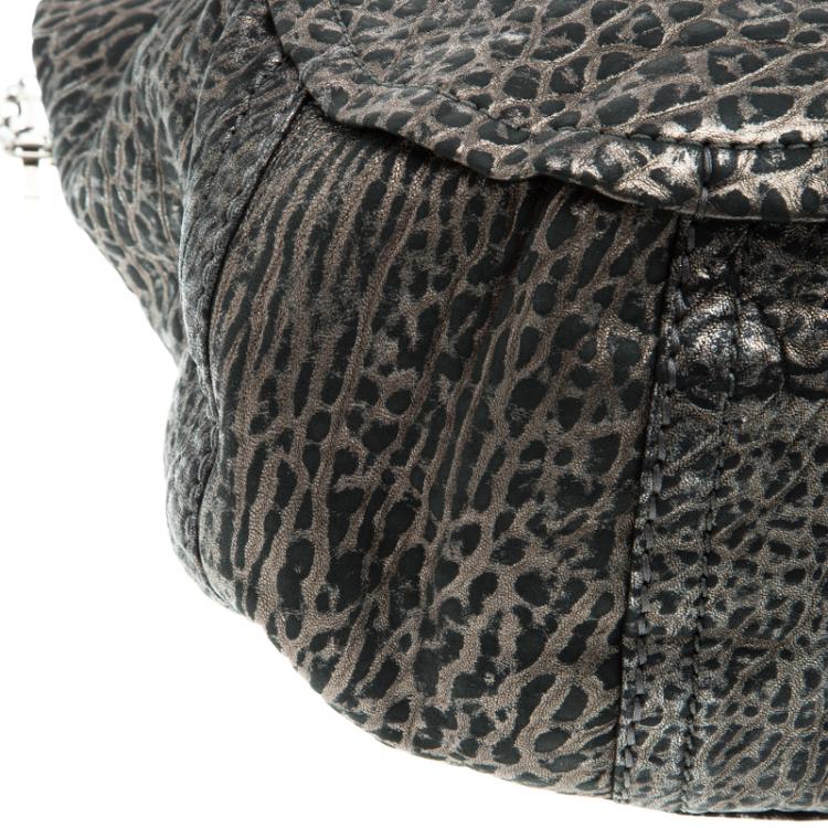 Pre Owned Jimmy Choo Silver Pebbled Leather Large Nica Tote