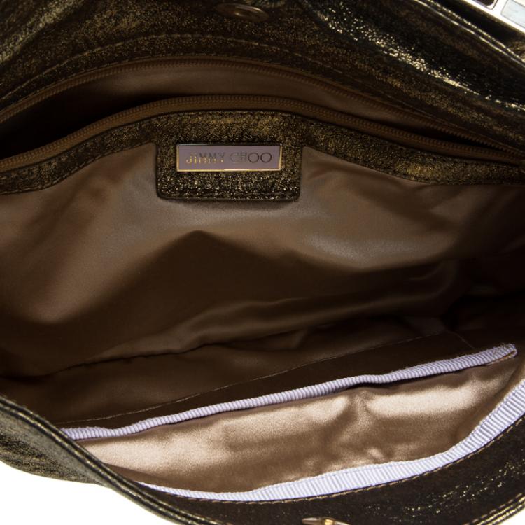 Pre Owned Jimmy Choo Gold Leather Chandra Clutch