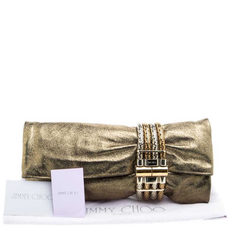 Pre Owned Jimmy Choo Gold Leather Chandra Clutch