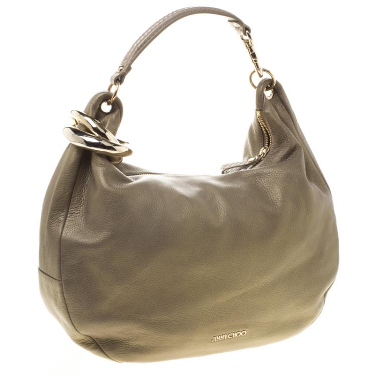 Pre Owned Jimmy Choo Gold Leather Large Sky Bangle Hobo
