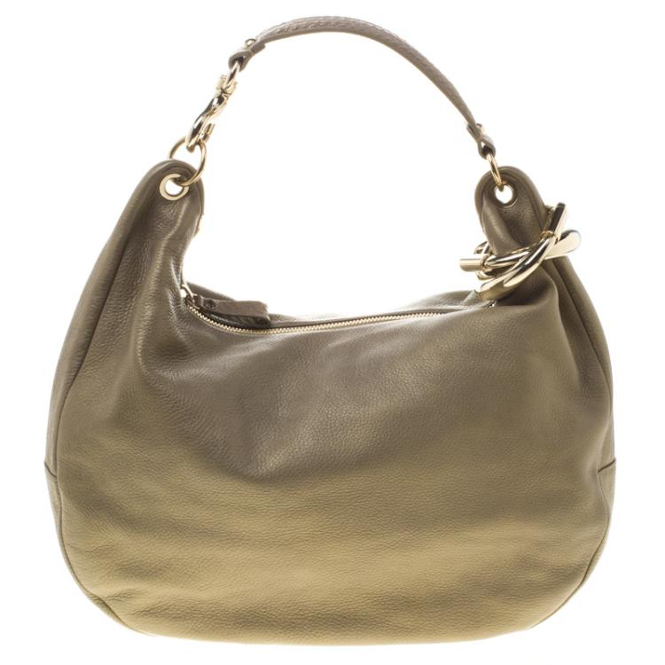 Pre Owned Jimmy Choo Gold Leather Large Sky Bangle Hobo