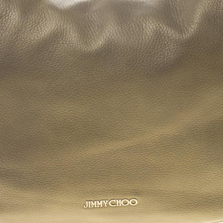 Pre Owned Jimmy Choo Gold Leather Large Sky Bangle Hobo