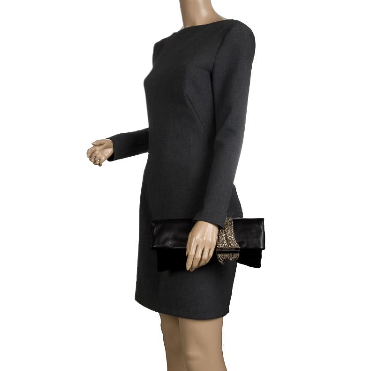 Pre Owned Jimmy Choo Black Leather and Suede Chandra Clutch