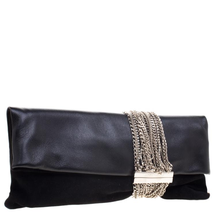 Pre Owned Jimmy Choo Black Leather and Suede Chandra Clutch