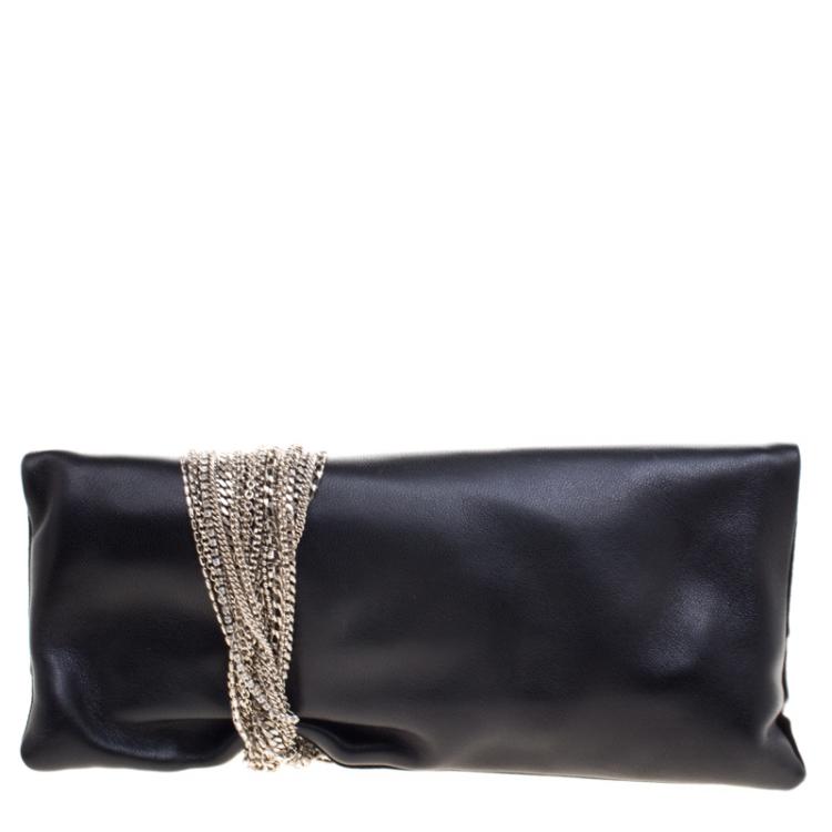 Pre Owned Jimmy Choo Black Leather and Suede Chandra Clutch