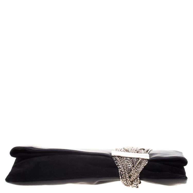 Pre Owned Jimmy Choo Black Leather and Suede Chandra Clutch
