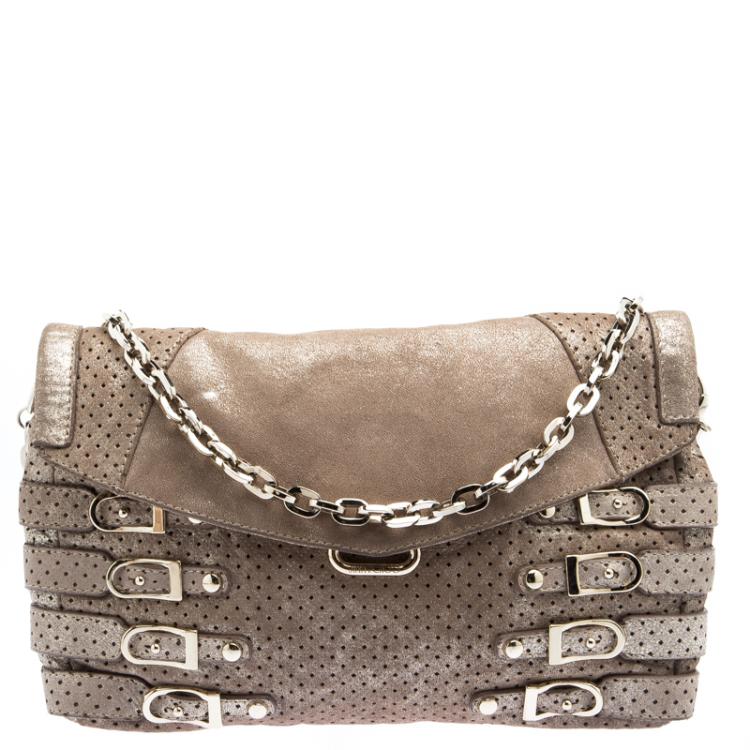 Pre Owned Jimmy Choo Metallic Brown Leather Brix Convertible Shoulder Bag