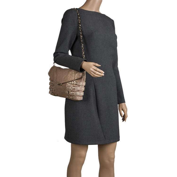 Pre Owned Jimmy Choo Metallic Brown Leather Brix Convertible Shoulder Bag