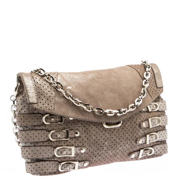 Pre Owned Jimmy Choo Metallic Brown Leather Brix Convertible Shoulder Bag