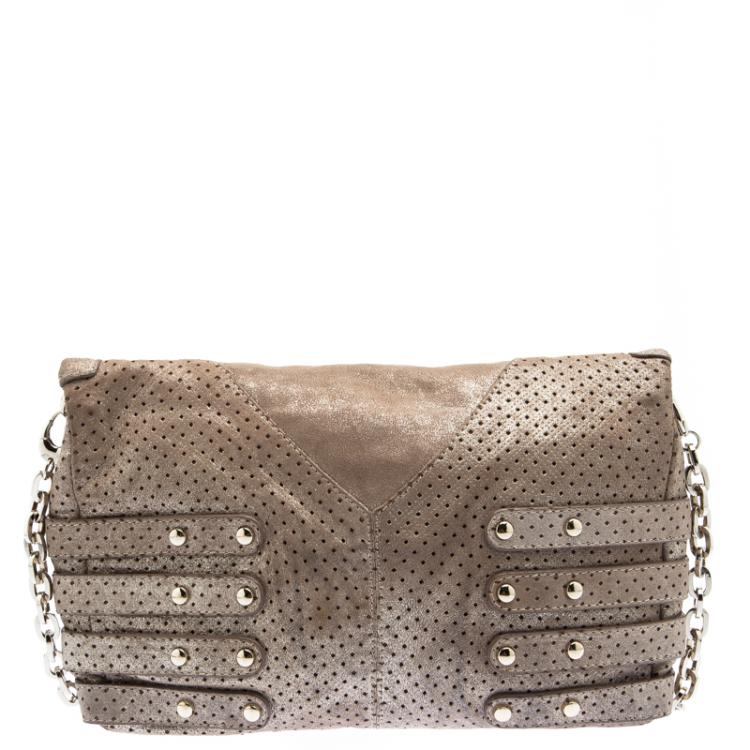 Pre Owned Jimmy Choo Metallic Brown Leather Brix Convertible Shoulder Bag