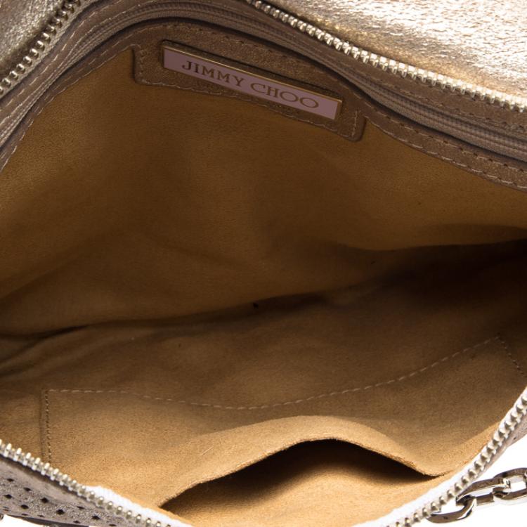 Pre Owned Jimmy Choo Metallic Brown Leather Brix Convertible Shoulder Bag