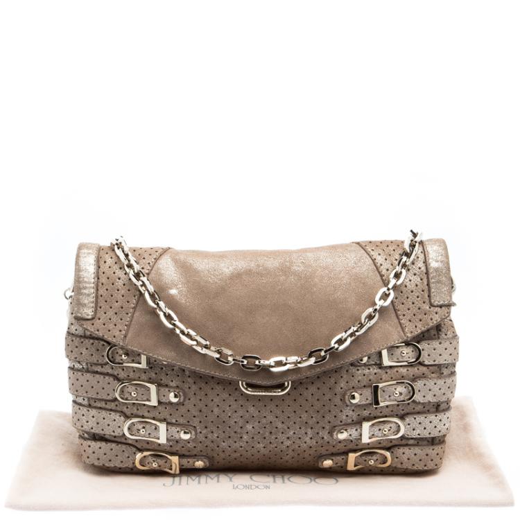 Pre Owned Jimmy Choo Metallic Brown Leather Brix Convertible Shoulder Bag