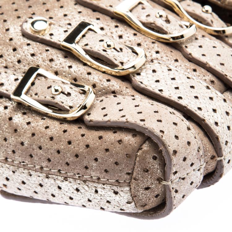 Pre Owned Jimmy Choo Metallic Brown Leather Brix Convertible Shoulder Bag