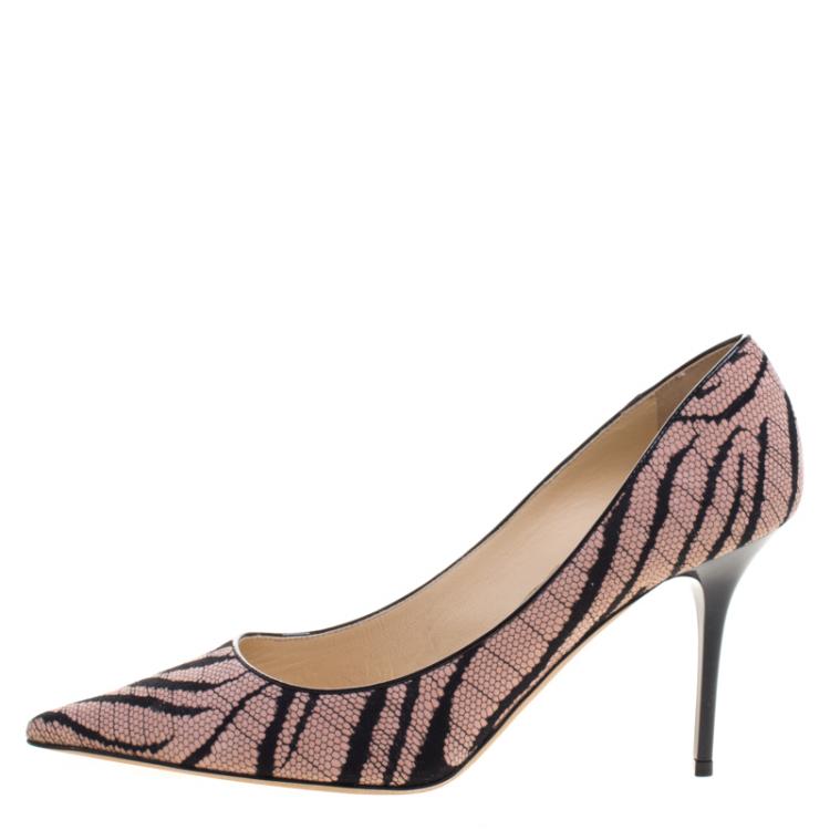 Pre Owned Jimmy Choo Vintage Rose Zebra Lace On Suede Agnes Pointy Toe Pumps Size 40