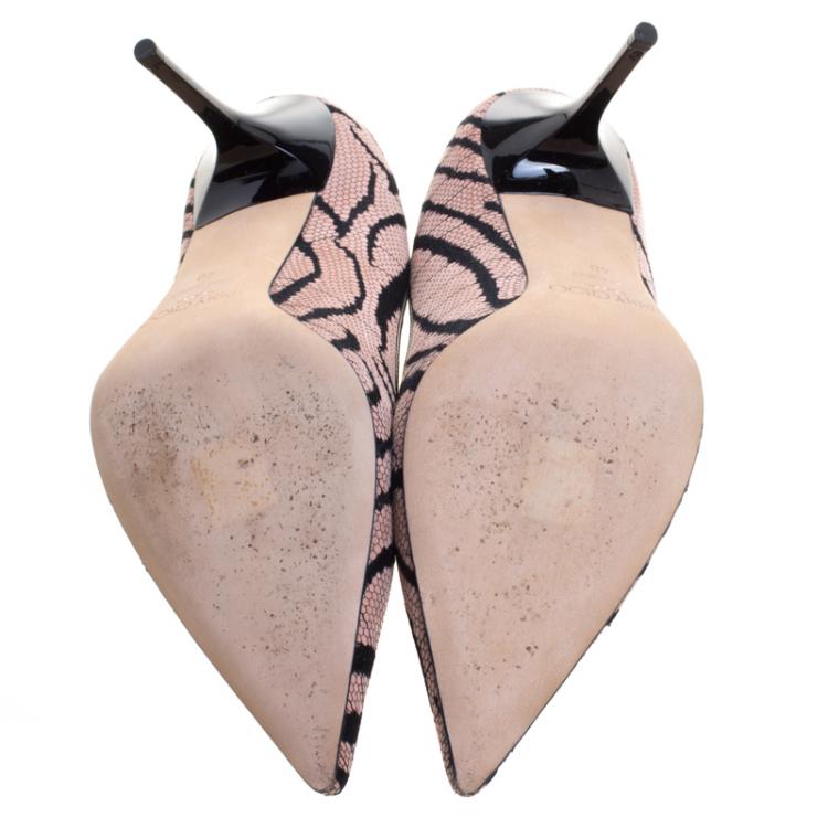 Pre Owned Jimmy Choo Vintage Rose Zebra Lace On Suede Agnes Pointy Toe Pumps Size 40