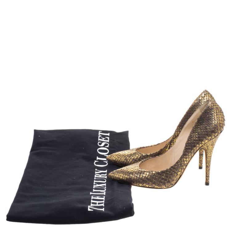 Pre Owned Jimmy Choo Bronze Metallic Python Leather Anouk Pointed Toe Pumps Size 40