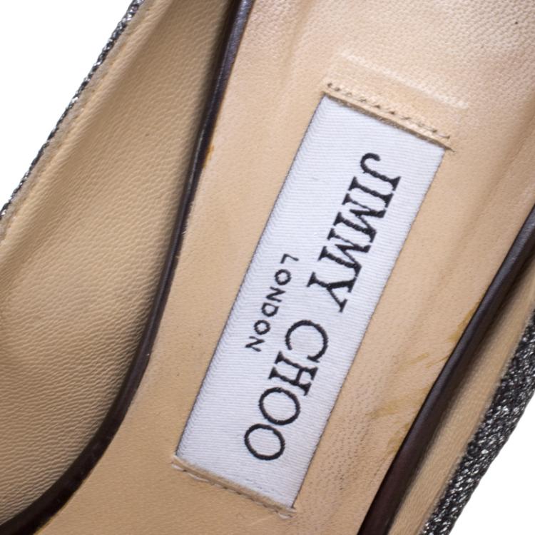 Pre Owned Jimmy Choo Silver Metallic Lamé Luna Peep Toe Platform Pumps Size 37.5