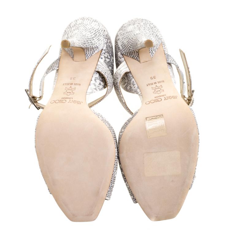 Pre Owned Jimmy Choo Grey Reptile Embossed Leather Lace Mary Jane Pumps Size 39