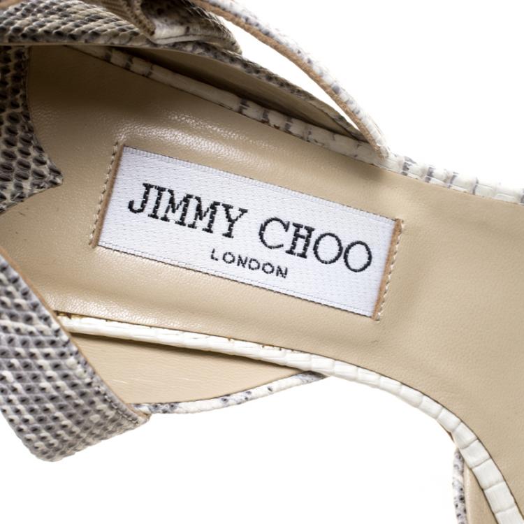 Pre Owned Jimmy Choo Grey Reptile Embossed Leather Lace Mary Jane Pumps Size 39