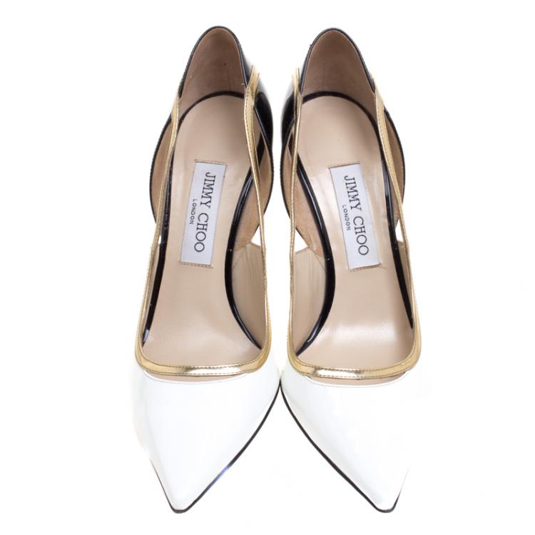 مملوكة مسبقًا Jimmy Choo Monochrome Patent Leather Vero Pointed Toe Pumps Size 39