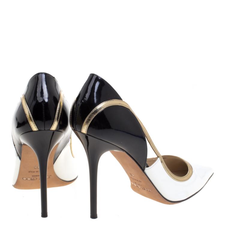مملوكة مسبقًا Jimmy Choo Monochrome Patent Leather Vero Pointed Toe Pumps Size 39