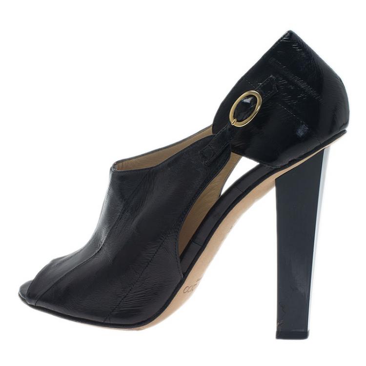 Pre Owned Jimmy Choo Black Leather Peep Toe Ankle Booties Size 37.5