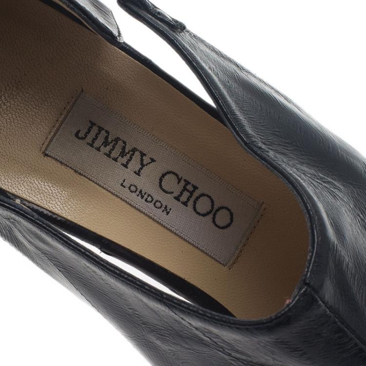 Pre Owned Jimmy Choo Black Leather Peep Toe Ankle Booties Size 37.5