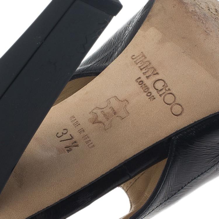 Pre Owned Jimmy Choo Black Leather Peep Toe Ankle Booties Size 37.5
